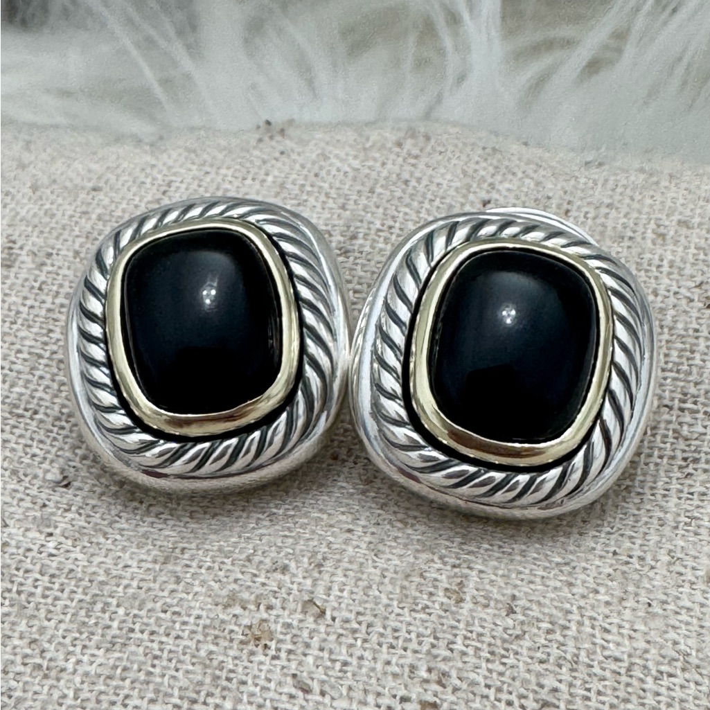 David Yurman .925 14k Gold Black Onyx Albion Earrings